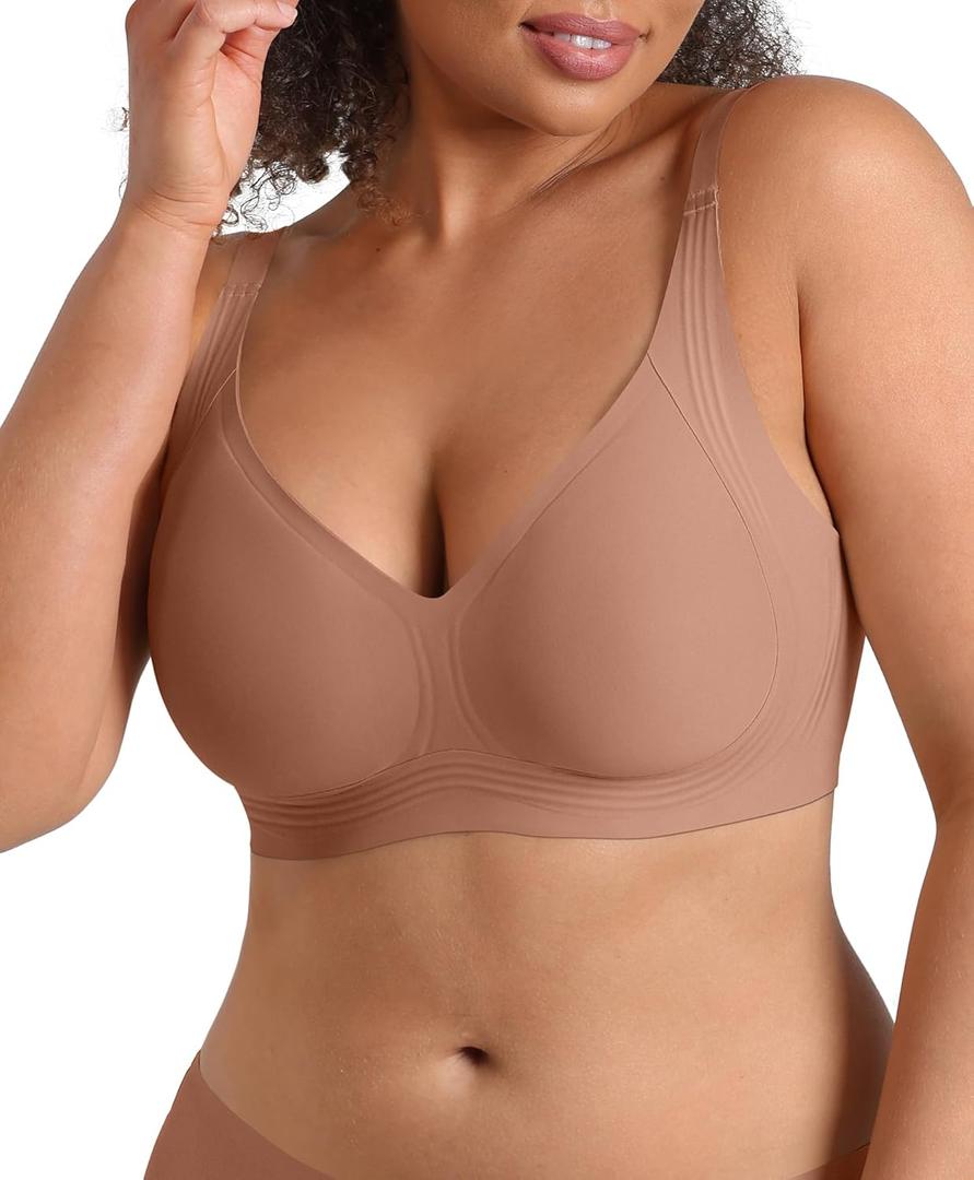 FeelinGirl Jelly Bras for Women Wireless Push Up Bralettes Seamless Full Coverage Supportive No Underwire Tshirt Bra (X-Large, Brown)