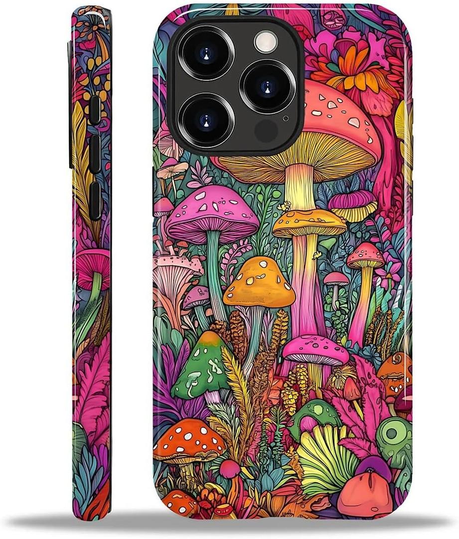Case for iPhone 14 Pro Max, Hybrid 2-Layer Case, Shockproof Military-Grade Protection Durable Anti-Scratch Phone Case for Woman Man Boy Girl, Psychedelic Mushrooms