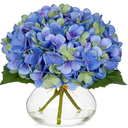 Hollyone Hydrangea Artificial Flowers with Glass Vase Green Silk Faux Flowers Arrangements in Vase with Faux Water Fake Floral Bulk Bouquet for Home Decor Table Centerpiece Decorations