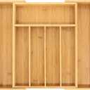 VaeFae Bamboo Drawer Organizer, Expandable Silverware Drawer Organizer, Cutlery Tray with Dividers for Kitchen Utensils, Medium
