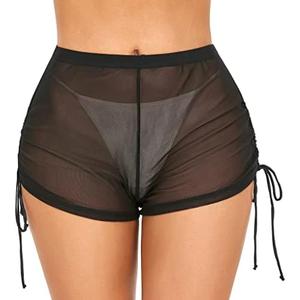 SHERRYLO Swim Shorts Women Sheer Board Short See Through Bikini Bottom Mesh Swimsuit Bottoms Sexy See Thru Bathing Suit, XL