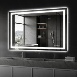 Koonmi 48"x36" LED Mirror for Bathroom, 90CRI Anti-Fog Vanity Mirror with Front and Backlight, Shatter-Proof Wall Mirror with Light, Easy Install Lighted Mirror for Modern Bathroom (IP65)