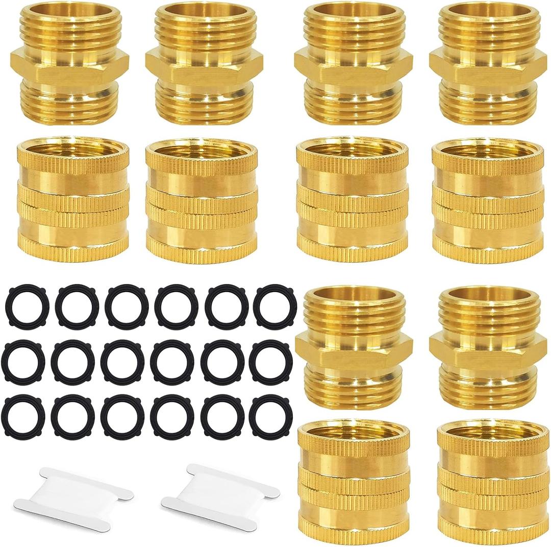 Garden Hose Adapter, 3/4 Inch Solid Brass Hose Connectors Adapters (6 Sets)
