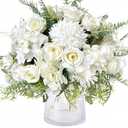 ASTRYAS White Artificial Flowers, 4Pcs Fake Rose Silk Chrysanthemum Ball Hydrangea Daisy for Decoration Faux Floral Arrangements for Wedding Party Home Decor Indoor(White)