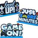 Frienda 3 Pcs Video Games Party Decorations Centerpieces Wood Level up Game on Birthday Table Decorations Gamer Party Centerpieces Pixelated Table Sign for Boys Kids Birthday Parties(Blue)