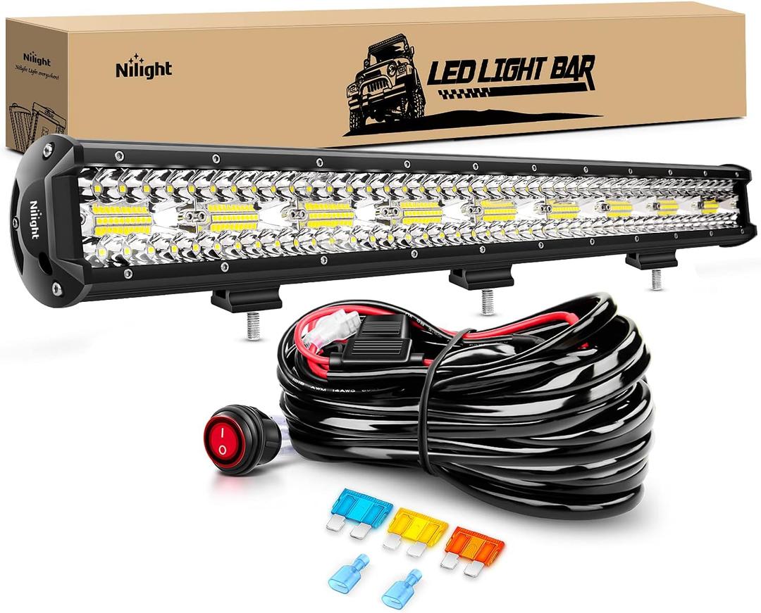 Nilight Led Light Bar 26Inch 540W Triple Row 50000LM Flood Spot Combo Off Road Driving Lights with 14AWG Heavy Duty Wiring Harness for Boat Truck Jeep UTV ATV Car