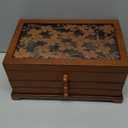 Kendal Wooden Jewelry Box for Women, Real Wooden Jewelry Holder Organizer Box with Four Leaf Clover Patterns, Graduation Gift Jewelry Boxes for Storage Earrings Rings Bracelet, Ideal Gift for Mom (3 Layer with Green Lining)