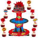KMZFPYJ Spider web Birthday Party Supplies, 3 Tier Spider web Cupcake Stand Superhero Party Decorations Supplies for Kids Boys Themed Birthday Decorations