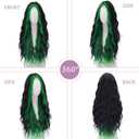 WECAN Green Wig - Black and Green Wigs for Women Long Natural Wavy Synthetic Wig Heat Resistant Fiber Wigs for Daily Party Halloween Cosplay