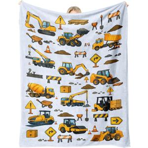 Construction Trucks Kids Blanket, Truck-Themed Throw for Boys & Girls, Gift for Birthday Christmas Holidays & Back to School, 50'' x 60'' Kids Room Decor, Nap Couch Bed Layer