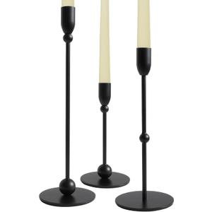 VROOMIUM Black Candlestick Holders- 3 Pcs Metal Candle Holders for Table Centerpiece, Stable Modern Candle Holder for Home Decor, Party, Wedding