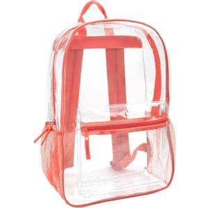 Trail maker Clear Backpack Heavy Duty with Padded Straps, Side Pockets for Kids, Boys, Girls, School, Stadium Approved Events (Coral)