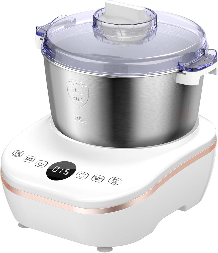 Electric Dough Maker with Ferment Function, Kitchen Flour Kneading Machine with 304 Stainless Steel, lage Capacity 5.2QT (5L), Kitchen Stand Mixers for for Pizza,Bread, Toast, Noodlle, and Dumplings (5.2Qt, White)