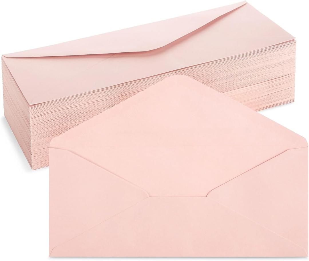 Juvale Pink Envelopes #10 - Bulk Blush Pink Envelopes for Invitations & Letters - Mailers for Office Supplies - 4 1/8 x 9 1/2 Inches, 96-Pack, Flat