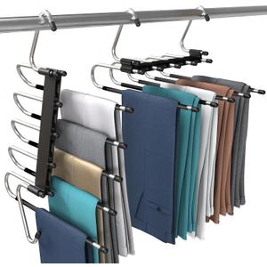 Utopia Home Pants Hangers Space Saving 2 Pack Black Foldable Hangers with Clips for Clothes, Pants, Jeans, Skirts and Scarves, S-Type Stainless Steel Hook, Anti-Slip Hanger for Closet Organization