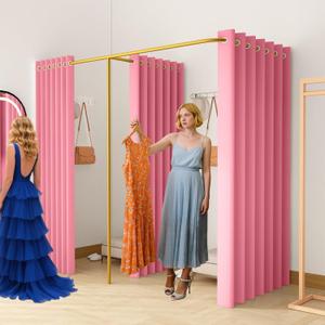 Double Fitting Room for Two, F-Shape Large Dressing Room for Boutique, Clothing Store Changing Rooms Curtains Divider Retail Privacy Protection Partitions (Light Pink)