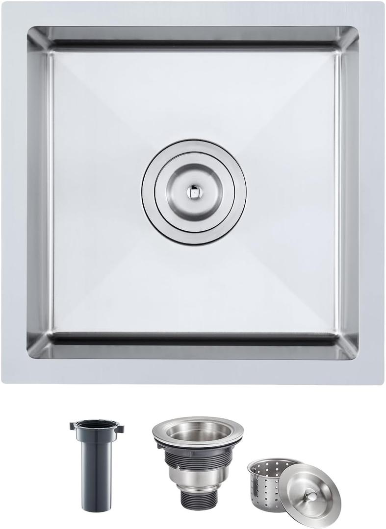 15" Undermount Single Bowl Bar Sink Brushed Stainless Steel, D15" x W15" x H6"