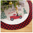 48 Inches Burlap Christmas Tree Skirt with Red Plaid Trim, Red Truck and Black Dog Pattern Rustic Linen Farmhouse Style Xmas Holiday Party Decorations