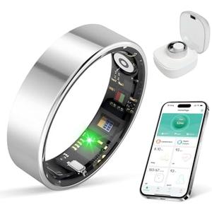 BIEMHA Smart Ring with Sleep Apnea Monitoring, No APP Subscription, 10-Day Battery Life, Stress/Heart Rate/Women's Health Tracker, Android & iOS Compatible (Silver, 8)
