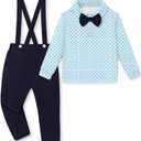 YALLET Toddler Baby Boy Clothes Polo Neck Long Sleeve Tops with Removable Bowtie + Overalls Fall Winter Outfits Set 1-5T (18-24 Months, Blue/Navy Blue)