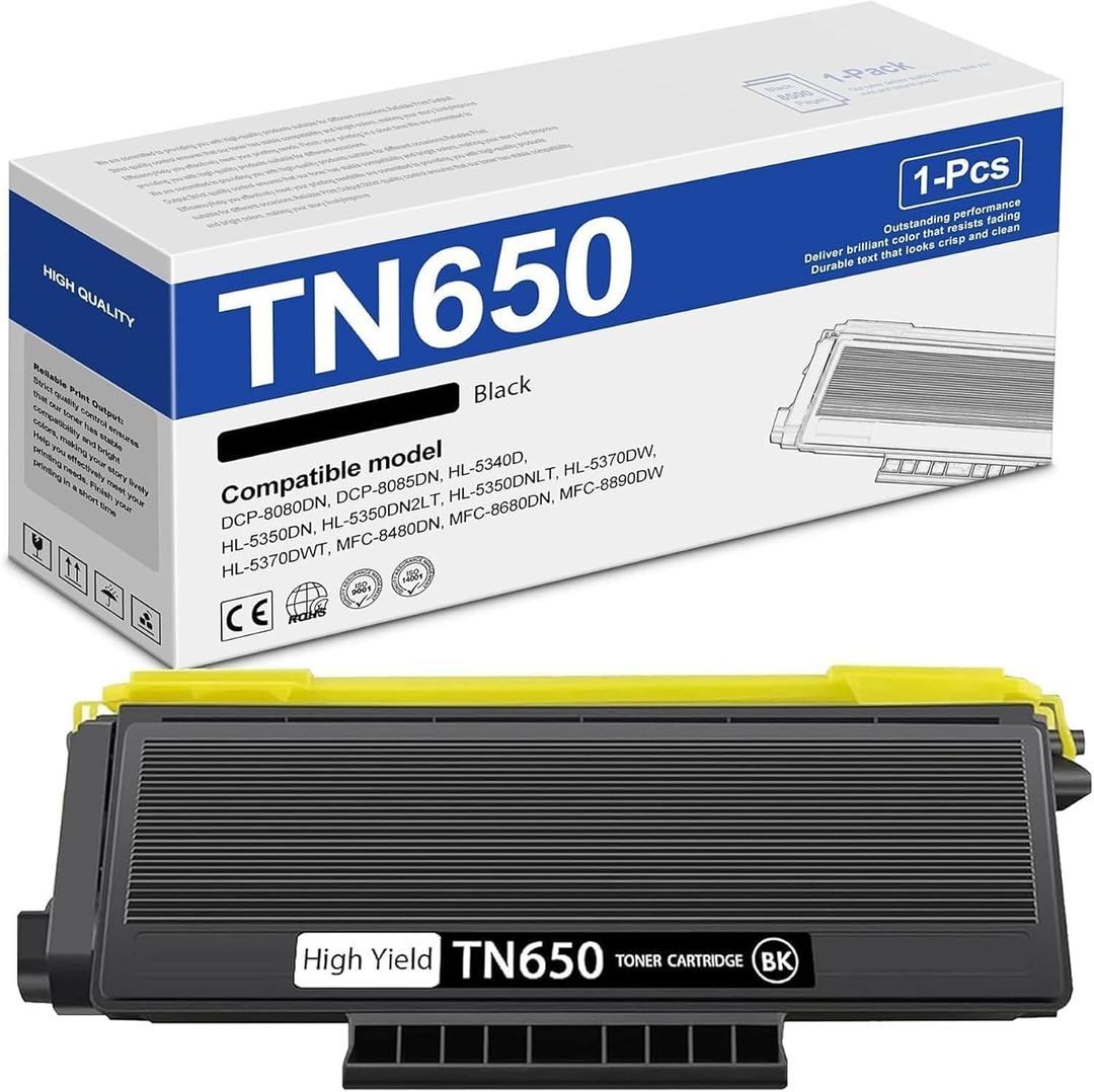 TN650 High Yield Toner Cartridge Black - Replacement for Brother TN-620 TN-650 Toner Work with HL-5370DW HL-5250DN HL-5340D HL-5240 MFC-8480DN MFC-8860DN MFC-8890DW Printer, 1-Pack