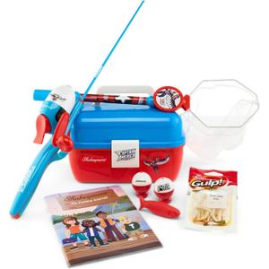 Shakespeare Marvel Captain America Kids Fishing Set, 2’6” Kids Fishing Rod and Reel Combo, Comes with Net and Tackle Box, Complete Kit with Bobbers and Bait, Marvel Captain America 7pc Kit