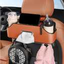 Car Seat Back Organizer with 2 Drink Cup Holder - Tissue Box and Storage Box Hook, Multi-Functional Auto Storage for Family Adventures, Car Accessory Headrest Organizer (Beige)