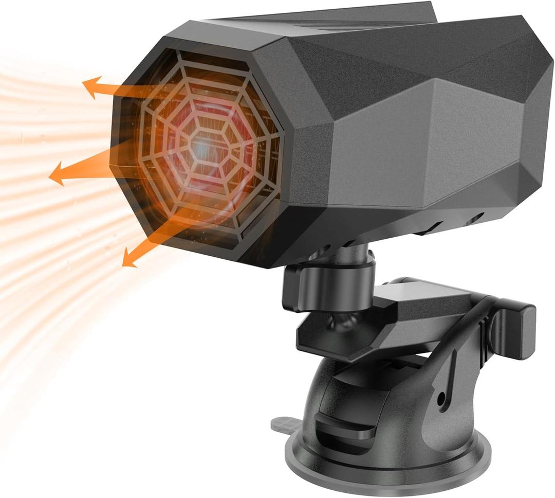 Shangyoyi 12V Car Heater, 150W Max 360 Degree Rotatable With Suction Holder, 2 In1 Fast Car Heater Plug In Automobile Cigarette Lighter, Portable Windshield Defogger And Defroster For Cars, Black