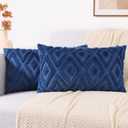 decorUhome Couch Throw Pillow Covers 12x20 Set of 2, Decorative Soft Plush Faux Wool Lumbar Neutral Accent Pillow Covers for Bed Sofa Living Room, Blue