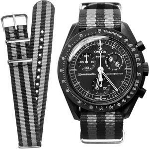 Watch Band for Omega X Swatch Moonswatch Watch Strap Speedmaster 20MM Quick Release Rubber Watch Strap Replacement (Black/Grey-Nylon)