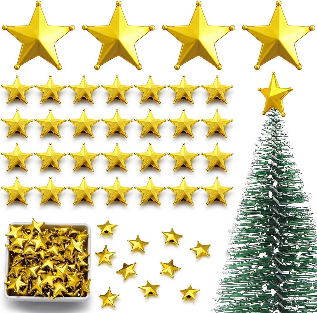 Leinuosen 120 Pcs Mini Gold Stars Tree Topper for Small Christmas Tree Miniature Gold Stars Bulk for Craft Mini Christmas Trees Decoration for Xmas Holiday Party Centerpiece Treetop Decor