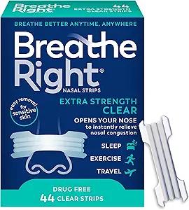 Breathe Right Nasal Strips | Extra Strength | Clear | For Sensitive Skin I DrugFree Snoring Solution & Nasal Congestion Relief Caused by Colds & Allergies | 44 Count 
