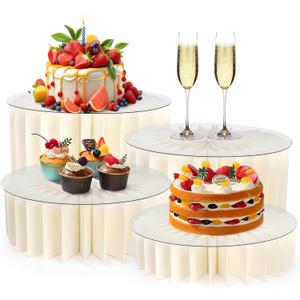 Buffet Risers Food Risers for Buffet Table Acrylic Risers Display Stands Tall Cake Stands Cylinder Stands for Party Pedestal Cake Stand Dessert Table Display Set Cupcake Stands Cupcake Display (4 Pcs White)