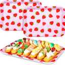 3 x RattanView 3 Pcs Strawberry Trays Strawberry Birthday Party Decoration Plastic Serving Trays pink Platter Pink Reusable Plates 13 x 10 Inch Berry Sweet One Birthday Party Supplies