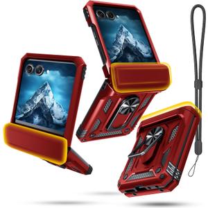 Janmitta Compatible with Moto Razr 2024/2025 Case,Razr+ Plus 2024/2025 Case with Lanyard+Hinge Protection+Finger Ring Holder Kickstand,Dual-Layer Full Body Protective Shockproof Phone Cover, Red Janmitta Compatible with Moto Razr 2024/2025 Case,Razr+ Plus 2024/2025 Case with Lanyard+Hinge Protection+Finger Ring Holder Kickstand,Dual-Layer Full Body Protective Shockproof Phone Cover, Red