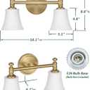 Gold Bathroom Vanity Light Fixtures, Traditional Aged Brass 2 Lights Wall Sconce Lighting with Opal Glass Shade, Porch Wall Mount Light Fixture for Bathroom, Mirror Cabinets Hallway Stairs