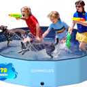 COMMOUDS Foldable Dog Pool, Collapsible Hard Plastic Dog Kiddie Swimming Pool, Portable Pet Bath Tub Wading Pools for Kids and Puppy Small Medium Large Dogs(79inch.D x 16inch.H)
