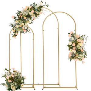 Vincidern Wedding Arch Backdrop Stand 6.6FT, 5.9FT, 4.9FT Set of 3,Metal Arch Backdrop Stand for Wedding Ceremony Baby Shower, Outdoor Indoor Birthday Party, Garden Floral Balloon Arch Decoration,Gold