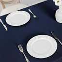Veblandy Rectangle Tablecloth Waterproof 52x70 inch Linen Textured Table Cloth Stain and Wrinkle Resistant Washable, Decorative Fabric Table Cover for Dining, Party and Camping, Navy Blue