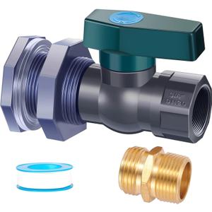 PVC Rain Barrel Diverter Kit, 3/4 Inch Rain Barrel Valve, Rain Barrel Spigot Kit with Bulkhead Fitting Adapter for Water Tanks, Aquariums, Tubs, Pools