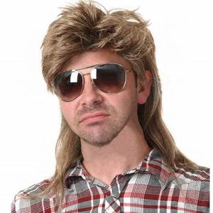 Swiking Mens Mullet Wig Light Brown Retro 70s 80s Disco Rocker Curly Punk Fancy Party Halloween Cosplay Costume Wigs (Light Brown)