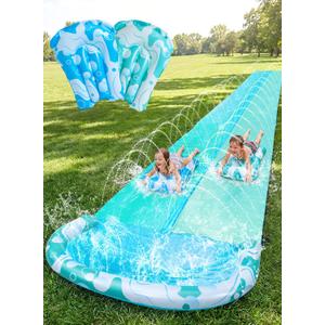 JOYIN 32.5FT Water Slide and 2 Inflatable Boards, Extra Long Heavy Duty Double Lawn Waterslide with Sprinkler for Kids Adults Backyard Summer Water Toy Outdoor Fun, Blue, Light Blue