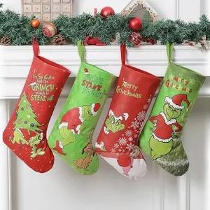 4 Pack Christmas Stockings red and Green Large Xmas Stocking kit Winter Seasonal Bag Tree Fireplace Decor Merry Christmas Stockings for Home Party Decorations