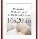 iHery 16x20in Walnut Color OAK Wood Picture Frame with Mat Narrow Border