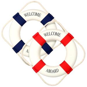 Vercraft 2 Pcs 12" Welcome Aboard Life Ring Large Life Preserver Ring Decorative Nautical Party Decorations Cruise Ship Decorations Lifebuoy Wall Hanging Decor for Home Wall Window, Red and Blue