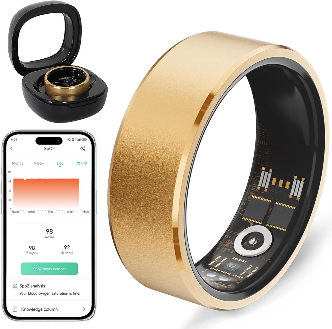 Smart Ring Health Fitness Tracker for Women Men (10#(19.8mm), Gold)