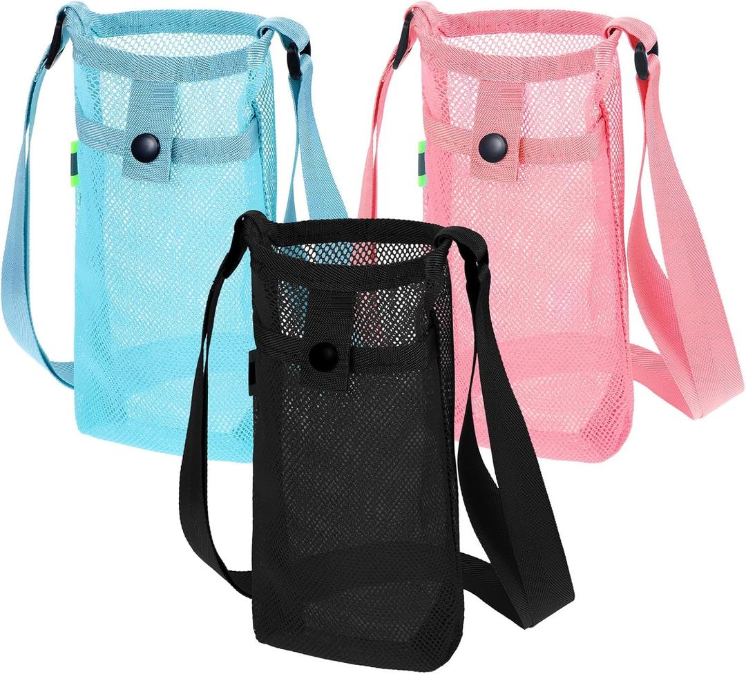 3pcs Bottle Holder Strap,Water Bottle Sling Carrier,Adjustable Lightweight Water Bottles Shoulder Strap with Shoulder Straps and Pocket for Hiking, Walking and Traveling, 3 Colors