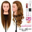 28Inch Mannequin Head with 80% Real Human Hair - Doll Head for Hair Styling Braiding Curling,Cosmetology Mannequin Head with hair with Table Clamp Hair Styling Set (Blonde) (27B#)
