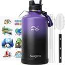 Swigina [2-IN-1 LID] Gallon Insulated Water Bottle with Silicone Boot (48hrs Cold/24hrs Hot) - DIY Stickers, Leakproof, BPA Free, 128 oz (Purple-Black)