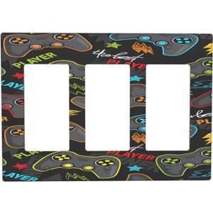 Resumen Juegos De Dibujos Animados Gamepad 3 Gang Rocker Triple Salida Placa De Pared Decorativa GFCI Placa Frontal Elctrica Placa De Interruptor Para Sala De Estar